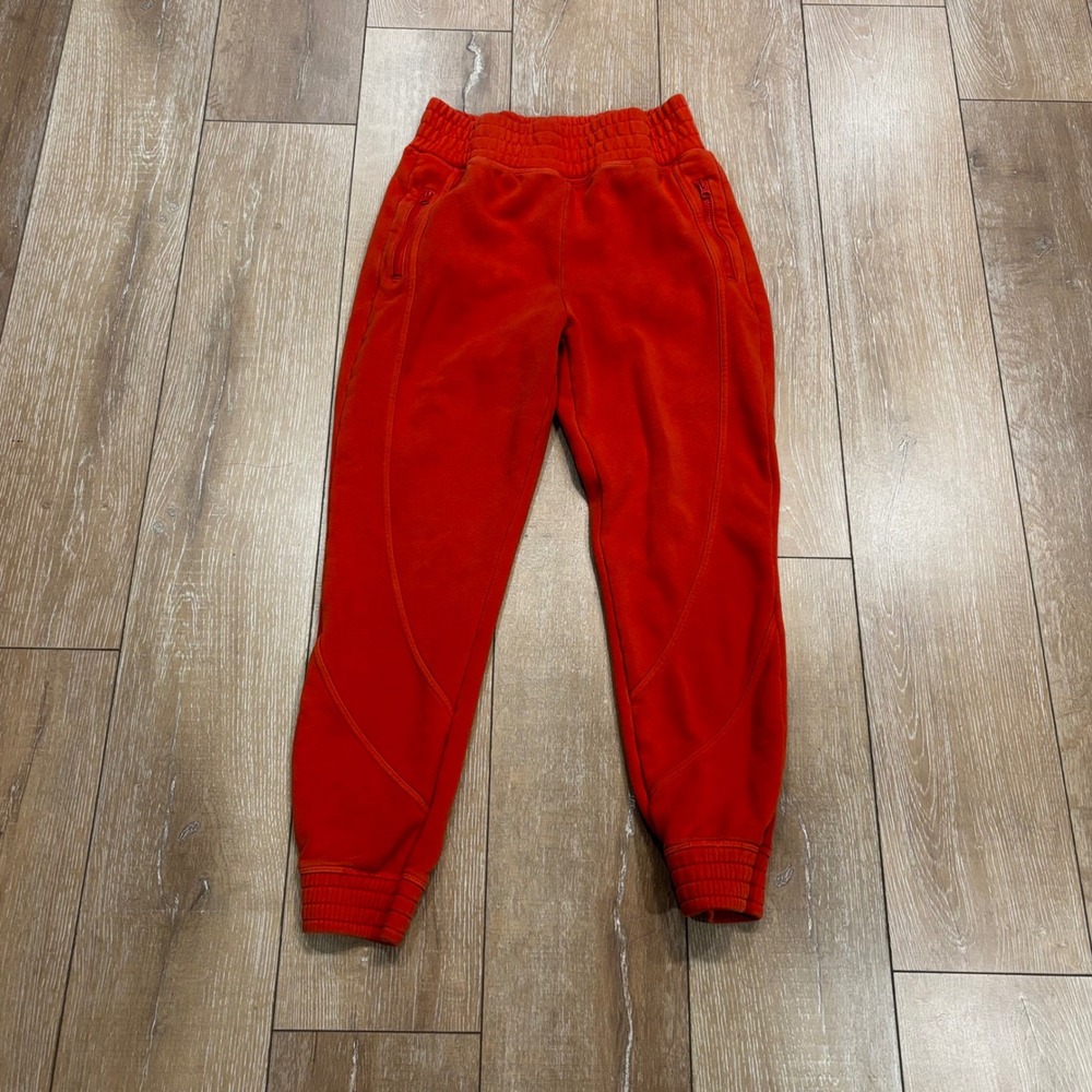 Fabletics Red Orange Fleece Lined Joggers Zipper Pockets Small